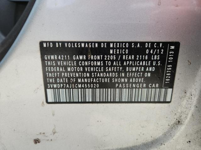 3VWDP7AJ5CM455020 - 2012 VOLKSWAGEN JETTA SE SILVER photo 12