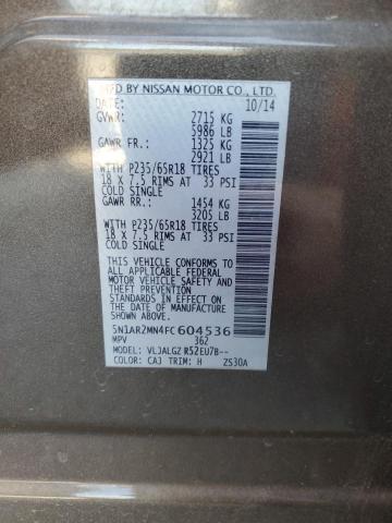 5N1AR2MN4FC604536 - 2015 NISSAN PATHFINDER S BROWN photo 13