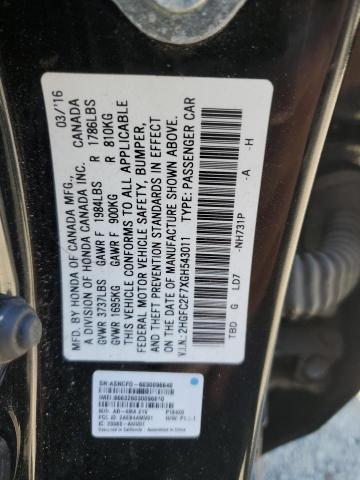 2HGFC2F7XGH543011 - 2016 HONDA CIVIC EX BLACK photo 12