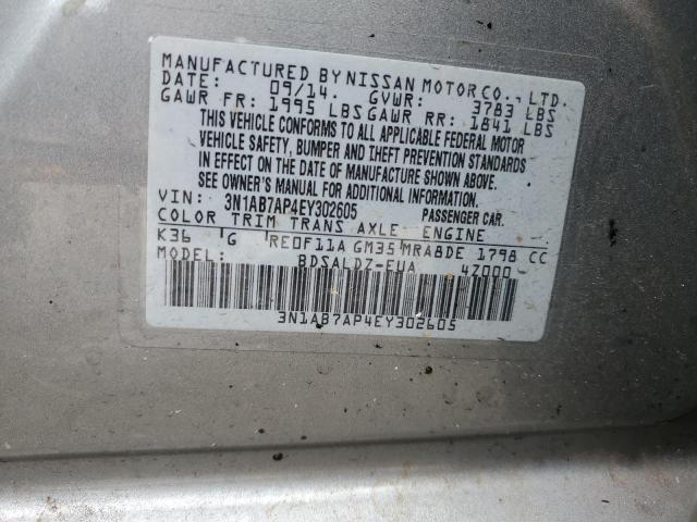 3N1AB7AP4EY302605 - 2014 NISSAN SENTRA S GRAY photo 12