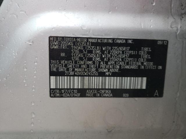 2T3BF4DV0CW245255 - 2012 TOYOTA RAV4 GRAY photo 12