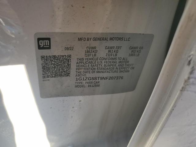 1G1ZG5ST9NF207376 - 2022 CHEVROLET MALIBU RS თეთრი ფოტო 12