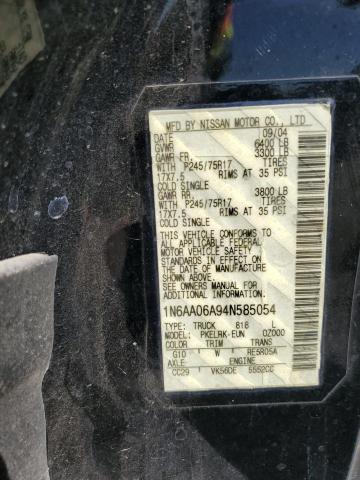 1N6AA06A94N585054 - 2004 NISSAN TITAN XE BLACK photo 12