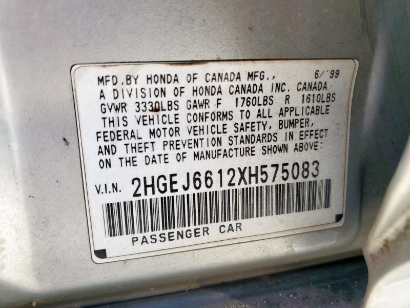 2HGEJ6612XH575083 - 1999 HONDA CIVIC BASE SILVER photo 12