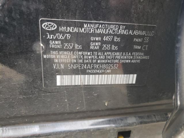 5NPE24AF9KH802532 - 2019 HYUNDAI SONATA SE أسود صورة 12