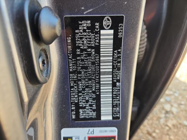 4T1BF1FK7CU015867 - 2012 TOYOTA CAMRY BASE GRAY photo 13