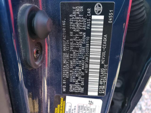 4T1BF30K35U098110 - 2005 TOYOTA CAMRY LE BLUE photo 12