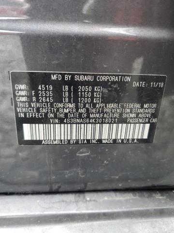 4S3BNAS64K3018021 - 2019 SUBARU LEGACY SPORT GRAY photo 12