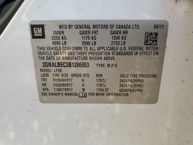 2GNALBEC3B1286953 - 2011 CHEVROLET EQUINOX LS WHITE photo 12