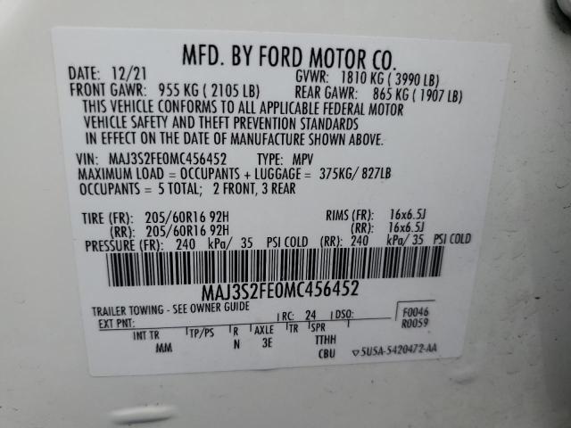 MAJ3S2FE0MC456452 - 2021 FORD ECOSPORT S 白色 照片 13