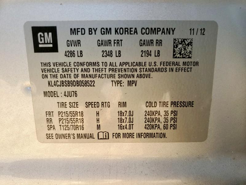 KL4CJBSB9DB058522 - 2013 BUICK ENCORE CONVENIENCE 银色 照片 13