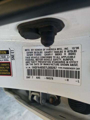 1HGFA46507L000267 - 2007 HONDA CIVIC GX WHITE photo 12