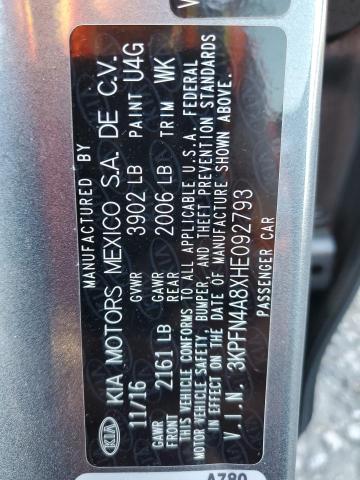 3KPFN4A8XHE092793 - 2017 KIA FORTE EX GRAY photo 12