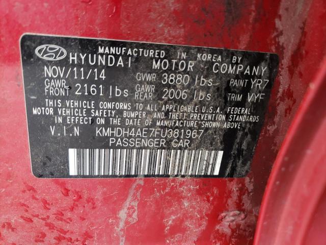 KMHDH4AE7FU381967 - 2015 HYUNDAI ELANTRA SE RED photo 12