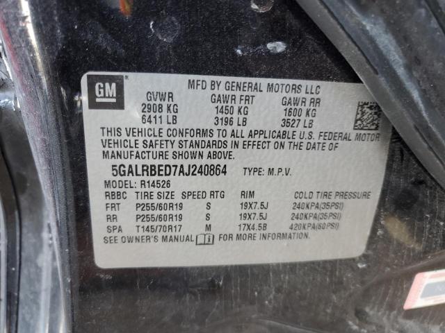 5GALRBED7AJ240864 - 2010 BUICK ENCLAVE CXL BLACK photo 12