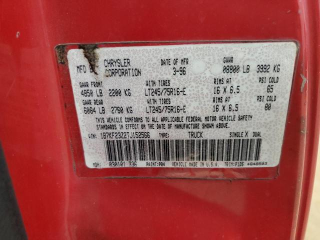 1B7KF23Z2TJ152566 - 1996 DODGE RAM 2500 红色 照片 12