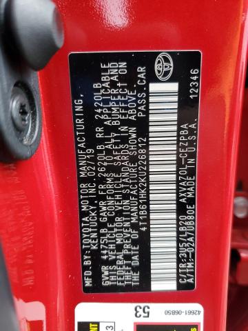 4T1B61HK2KU226812 - 2019 TOYOTA CAMRY XSE Қызыл фото 13