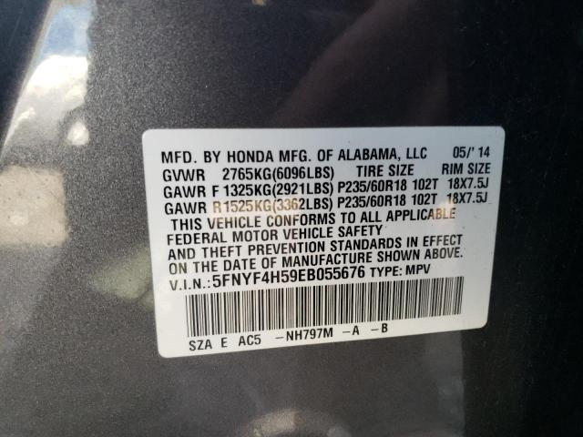 5FNYF4H59EB055676 - 2014 HONDA PILOT EXL GRAY photo 13