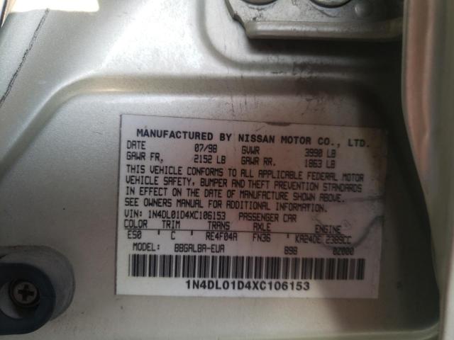 1N4DL01D4XC106153 - 1999 NISSAN ALTIMA XE GOLD photo 12