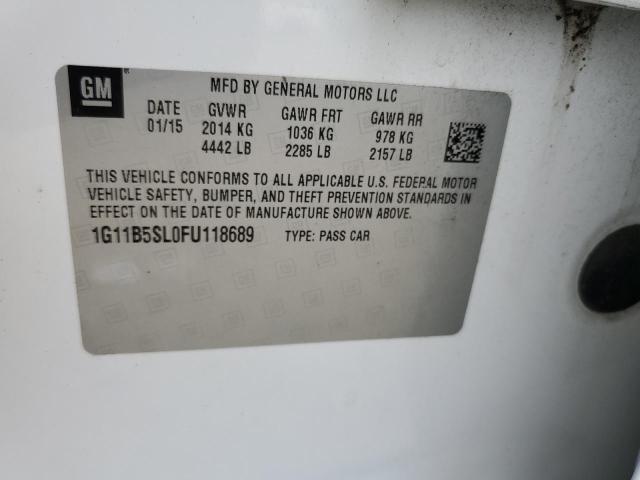 1G11B5SL0FU118689 - 2015 CHEVROLET MALIBU LS 白色 照片 12