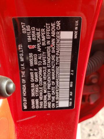 SHHFK7G44HU226592 - 2017 HONDA CIVIC SPORT 红色 照片 12