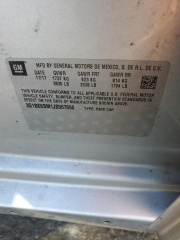 3G1BE6SM1JS567690 - 2018 CHEVROLET CRUZE LT 银色 照片 12