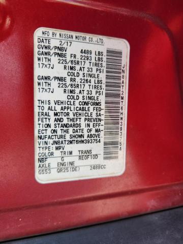 JN8AT2MT6HW393754 - 2017 NISSAN ROGUE S RED photo 13