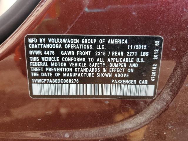 1VWCP7A30DC068276 - 2013 VOLKSWAGEN PASSAT SEL كستنائي صورة 12