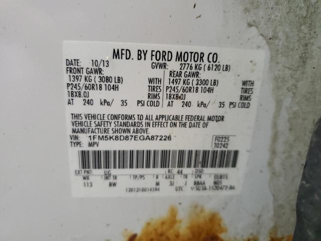 1FM5K8D87EGA87226 - 2014 FORD EXPLORER XLT WHITE photo 13