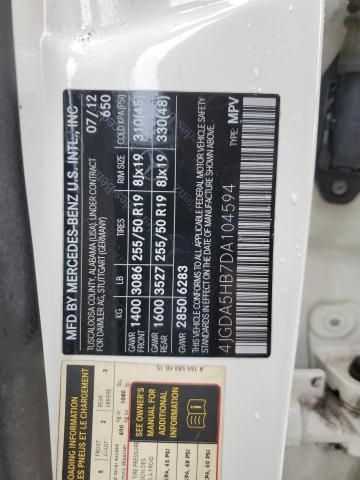 4JGDA5HB7DA104594 - 2013 MERCEDES-BENZ ML 350 4MATIC WHITE photo 13