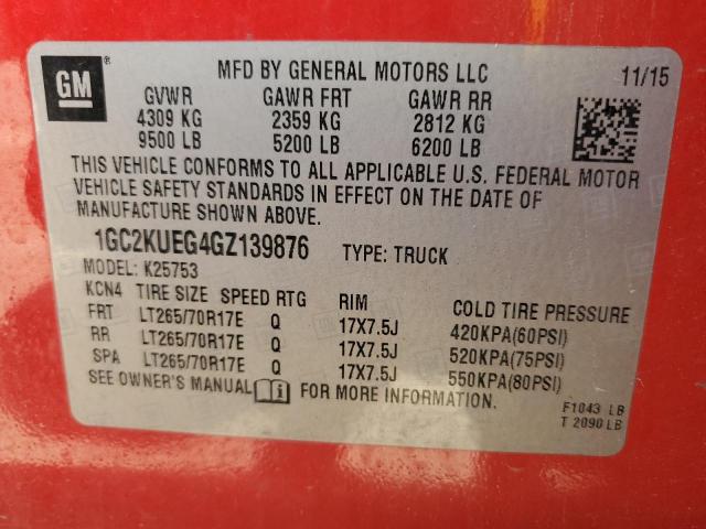 1GC2KUEG4GZ139876 - 2016 CHEVROLET SILVERADO K2500 HEAVY DUTY RED photo 12