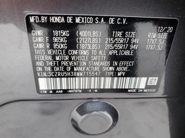 3CZRU5H38MM715547 - 2021 HONDA HR-V LX GRAY photo 14