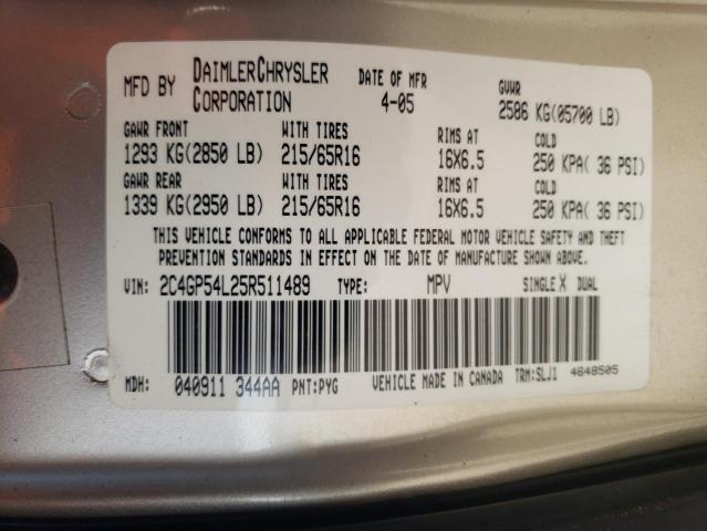 2C4GP54L25R511489 - 2005 CHRYSLER TOWN & COU TOURING 金色 照片 13