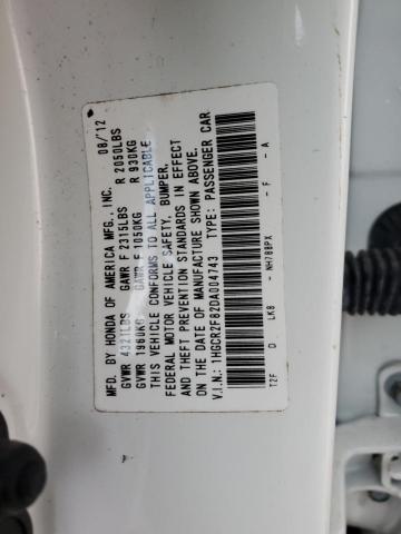 1HGCR2F82DA004743 - 2013 HONDA ACCORD EXL WHITE photo 12