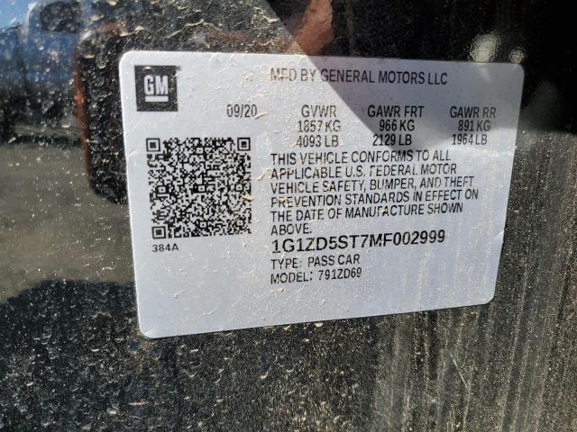 1G1ZD5ST7MF002999 - 2021 CHEV MALIBU LT BLACK photo 13