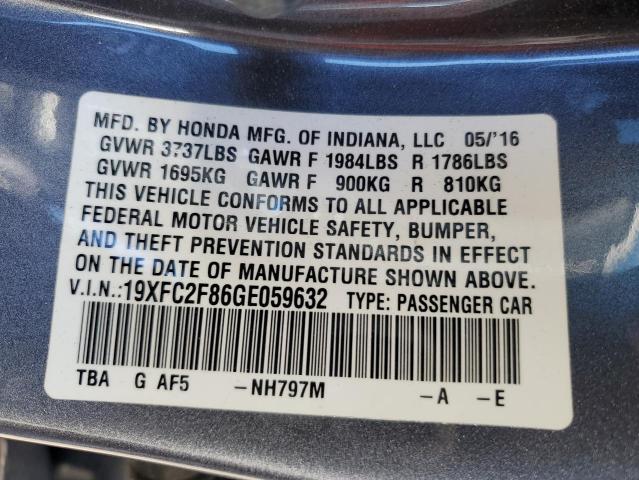 19XFC2F86GE059632 - 2016 HONDA CIVIC EX GRAY photo 12