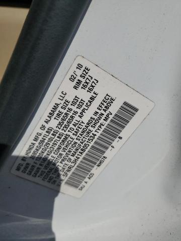 5FNRL3H41AB051534 - 2010 HONDA ODYSSEY EX WHITE photo 13