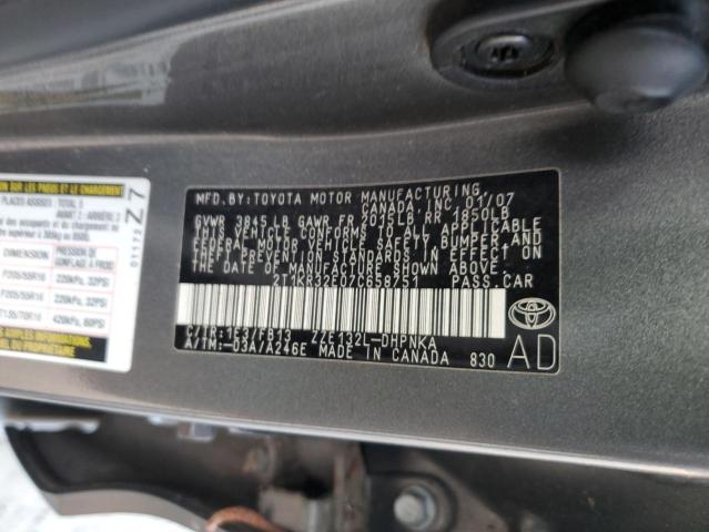 2T1KR32E07C658751 - 2007 TOYOTA COROLLA MA XR GRAY photo 12