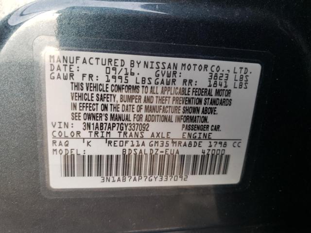 3N1AB7AP7GY337092 - 2016 NISSAN SENTRA S Теңіз көгі фото 12