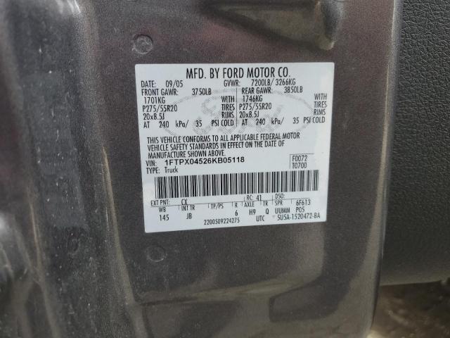 1FTPX04526KB05118 - 2006 FORD F150 GRAY photo 12