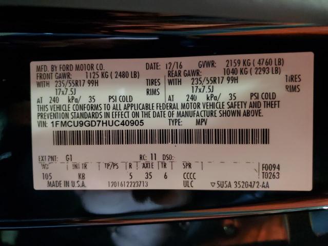 1FMCU9GD7HUC40905 - 2017 FORD ESCAPE SE BLACK photo 13