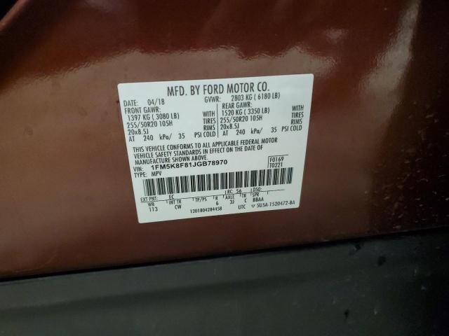 1FM5K8F81JGB78970 - 2018 FORD EXPLORER LIMITED RED photo 14