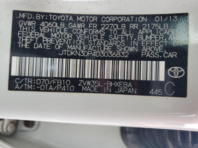 JTDKN3DP4D3036832 - 2013 TOYOTA PRIUS PLUG თეთრი ფოტო 12