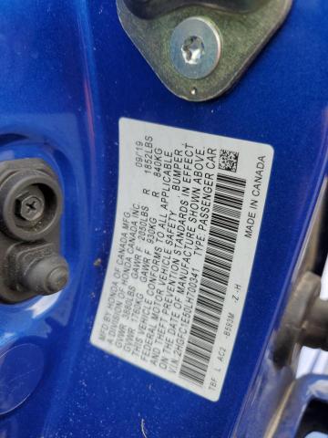 2HGFC1E50LH700341 - 2020 HONDA CIVIC SI BLUE photo 12