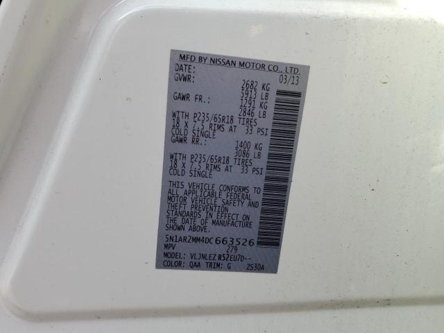 5N1AR2MM4DC663526 - 2013 NISS PATHFINDER S Weiß Foto 13