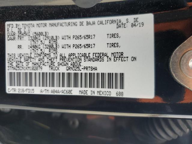 3TMAZ5CN1KM102079 - 2019 TOYOTA TACOMA DOUBLE CAB Czarny zdjęcie 12