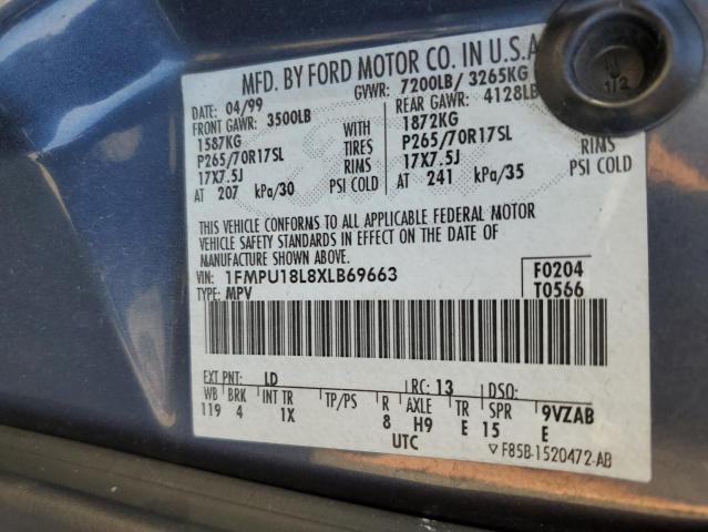 1FMPU18L8XLB69663 - 1999 FORD EXPEDITION BLUE photo 13