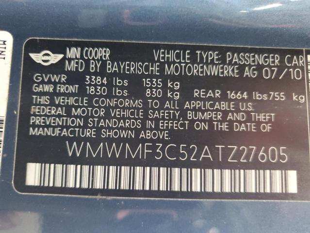 WMWMF3C52ATZ27605 - 2010 MIN COOPER 蓝色 照片 13