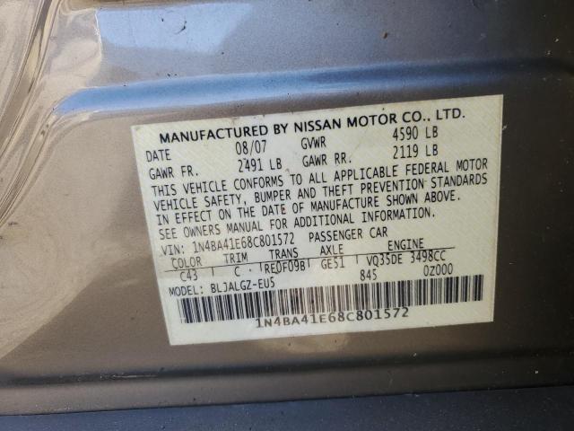 1N4BA41E68C801572 - 2008 NISSAN MAXIMA SE BEIGE photo 12