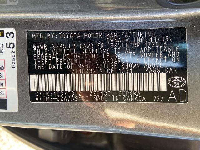 2T1BR32E26C601031 - 2006 TOYOTA COROLLA CE GRAY photo 11